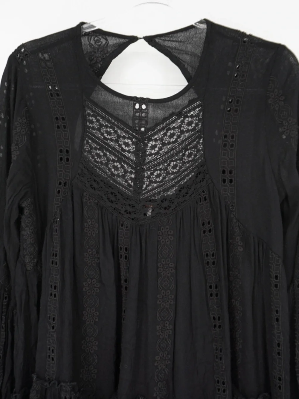 Free People Kiss Kiss Black Tunic Dress Small Eyelet Boho Whimsigoth
